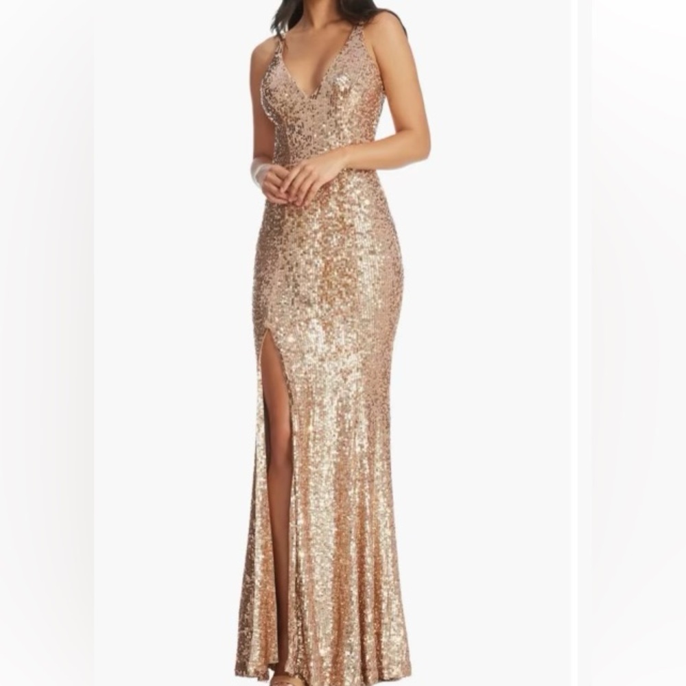 Dress the population Iris Gold Sequin Gown. Size Small